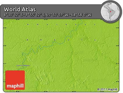 Physical Map of the Area around 8° 12' 42" S, 65° 22' 30" W