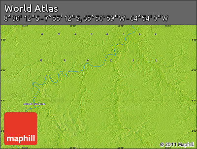 Physical Map of the Area around 8° 12' 42" S, 65° 22' 30" W