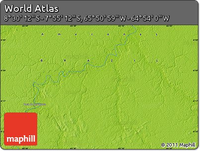 Physical Map of the Area around 8° 12' 42" S, 65° 22' 30" W