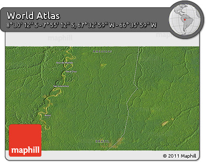 Satellite 3D Map of the Area around 8° 12' 42" S, 67° 4' 29" W