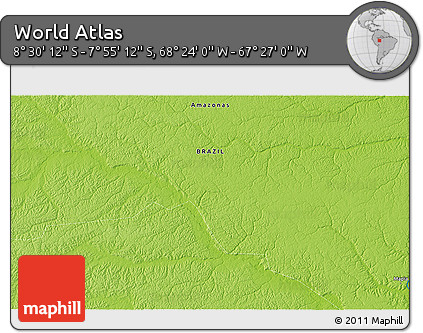Physical 3D Map of the Area around 8° 12' 42" S, 67° 55' 30" W