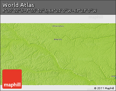 Physical 3D Map of the Area around 8° 12' 42" S, 67° 55' 30" W