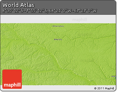 Physical 3D Map of the Area around 8° 12' 42" S, 67° 55' 30" W