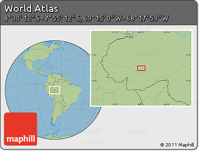 Savanna Style Location Map of the Area around 8° 12' 42" S, 68° 46' 30" W
