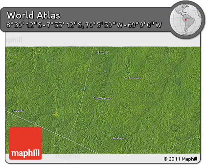 Satellite 3D Map of the Area around 8° 12' 42" S, 69° 37' 30" W