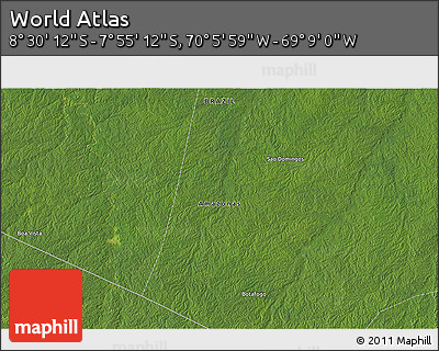 Satellite 3D Map of the Area around 8° 12' 42" S, 69° 37' 30" W