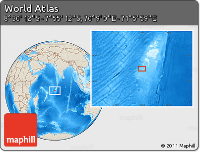 Shaded Relief Location Map of the Area around 8° 12' 42" S, 70° 37' 30" E