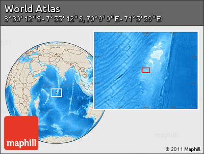 Shaded Relief Location Map of the Area around 8° 12' 42" S, 70° 37' 30" E
