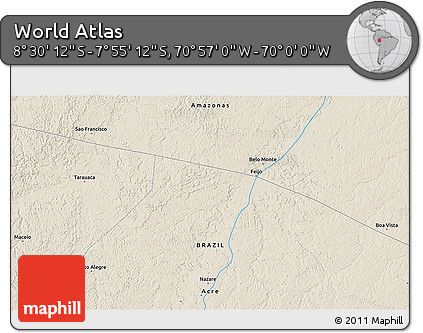 Shaded Relief 3D Map of the Area around 8° 12' 42" S, 70° 28' 29" W