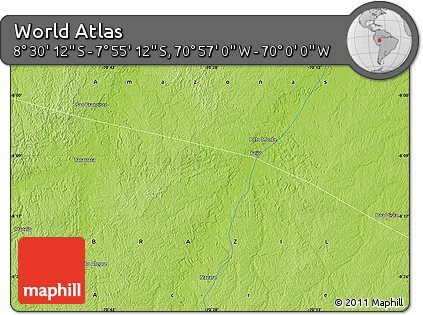 Physical Map of the Area around 8° 12' 42" S, 70° 28' 29" W