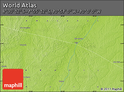 Physical Map of the Area around 8° 12' 42" S, 70° 28' 29" W