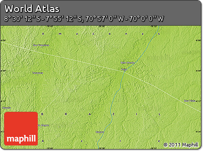 Physical Map of the Area around 8° 12' 42" S, 70° 28' 29" W