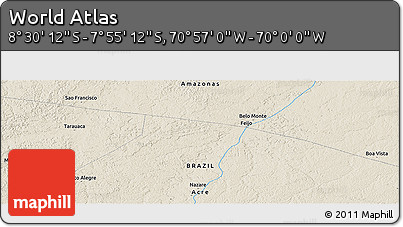 Shaded Relief Panoramic Map of the Area around 8° 12' 42" S, 70° 28' 29" W