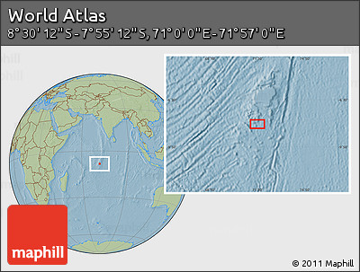 Savanna Style Location Map of the Area around 8° 12' 42" S, 71° 28' 29" E, hill shading