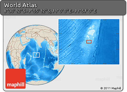 Shaded Relief Location Map of the Area around 8° 12' 42" S, 71° 28' 29" E