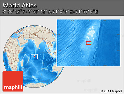 Shaded Relief Location Map of the Area around 8° 12' 42" S, 71° 28' 29" E