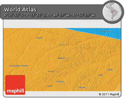 Political 3D Map of the Area around 8° 12' 42" S, 71° 19' 29" W