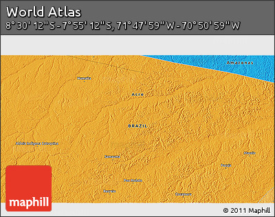 Political 3D Map of the Area around 8° 12' 42" S, 71° 19' 29" W