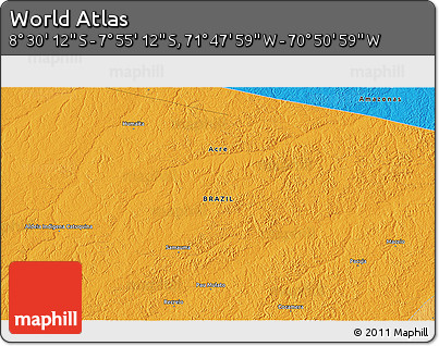 Political 3D Map of the Area around 8° 12' 42" S, 71° 19' 29" W