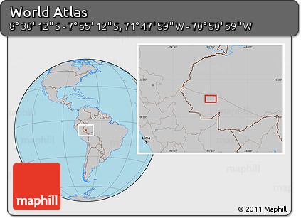 Gray Location Map of the Area around 8° 12' 42" S, 71° 19' 29" W
