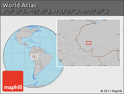Gray Location Map of the Area around 8° 12' 42" S, 71° 19' 29" W