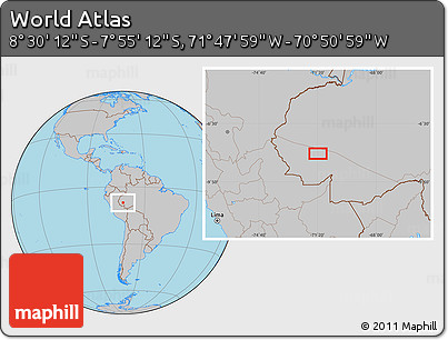 Gray Location Map of the Area around 8° 12' 42" S, 71° 19' 29" W