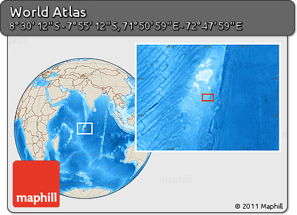 Shaded Relief Location Map of the Area around 8° 12' 42" S, 72° 19' 29" E