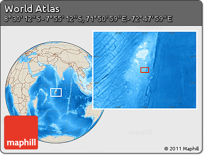 Shaded Relief Location Map of the Area around 8° 12' 42" S, 72° 19' 29" E