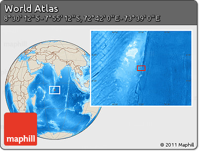 Shaded Relief Location Map of the Area around 8° 12' 42" S, 73° 10' 30" E