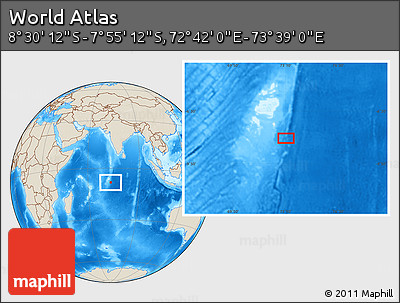 Shaded Relief Location Map of the Area around 8° 12' 42" S, 73° 10' 30" E