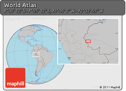 Gray Location Map of the Area around 8° 12' 42" S, 73° 1' 30" W