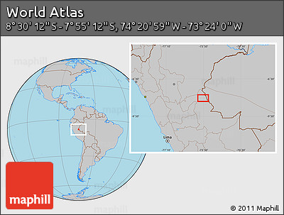 Gray Location Map of the Area around 8° 12' 42" S, 73° 52' 30" W
