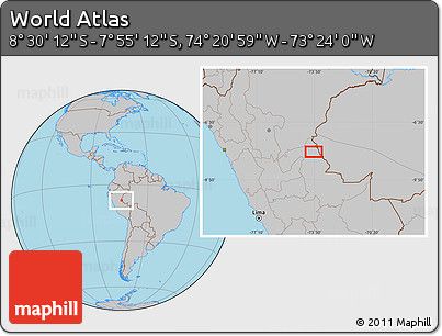 Gray Location Map of the Area around 8° 12' 42" S, 73° 52' 30" W