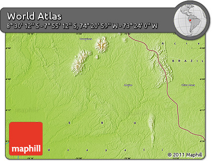 Physical Map of the Area around 8° 12' 42" S, 73° 52' 30" W