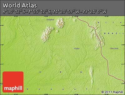Physical Map of the Area around 8° 12' 42" S, 73° 52' 30" W