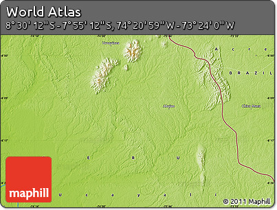 Physical Map of the Area around 8° 12' 42" S, 73° 52' 30" W