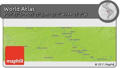 Physical Panoramic Map of the Area around 8° 12' 42" S, 74° 43' 29" W