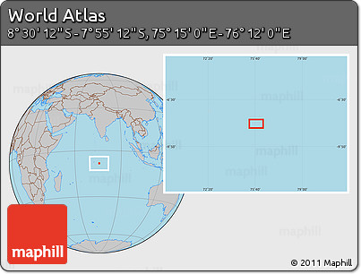 Gray Location Map of the Area around 8° 12' 42" S, 75° 43' 29" E