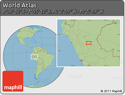 Savanna Style Location Map of the Area around 8° 12' 42" S, 75° 34' 29" W