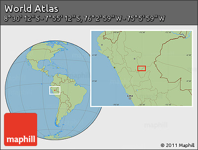 Savanna Style Location Map of the Area around 8° 12' 42" S, 75° 34' 29" W