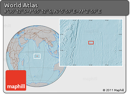 Gray Location Map of the Area around 8° 12' 42" S, 76° 34' 29" E, hill shading