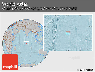 Gray Location Map of the Area around 8° 12' 42" S, 76° 34' 29" E, hill shading