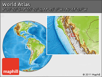 Physical Location Map of the Area around 8° 12' 42" S, 77° 16' 30" W