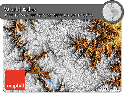 Physical Map of the Area around 8° 12' 42" S, 77° 16' 30" W