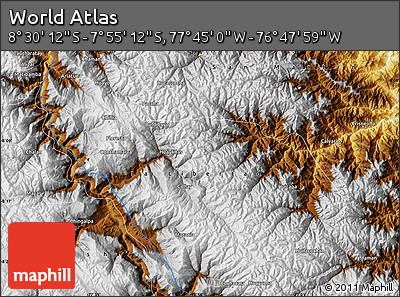 Physical Map of the Area around 8° 12' 42" S, 77° 16' 30" W
