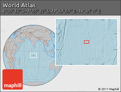 Gray Location Map of the Area around 8° 12' 42" S, 78° 16' 30" E, hill shading