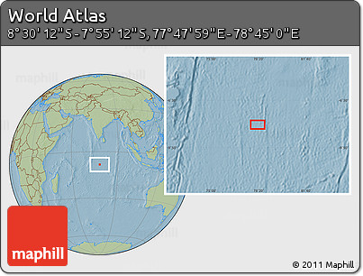 Savanna Style Location Map of the Area around 8° 12' 42" S, 78° 16' 30" E, hill shading