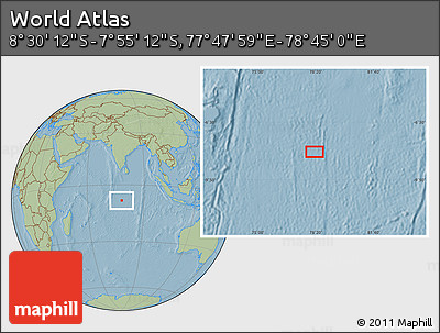 Savanna Style Location Map of the Area around 8° 12' 42" S, 78° 16' 30" E, hill shading