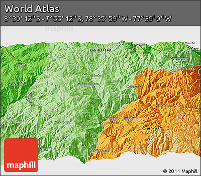 Political 3D Map of the Area around 8° 12' 42" S, 78° 7' 30" W