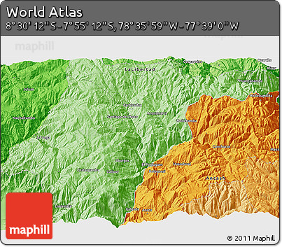 Political 3D Map of the Area around 8° 12' 42" S, 78° 7' 30" W